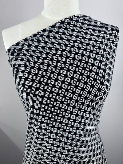 Printed Lycra - Graphite Grid - 150cm
