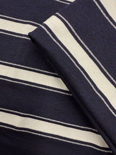 Pure Linen Jersey - Navy Stripe - 156cm